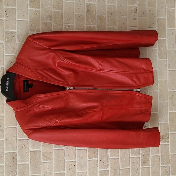 Danier Jackets & Blazers - Danier Women's Poppy Red Genuine Leather Jacket ( Sz M/P)